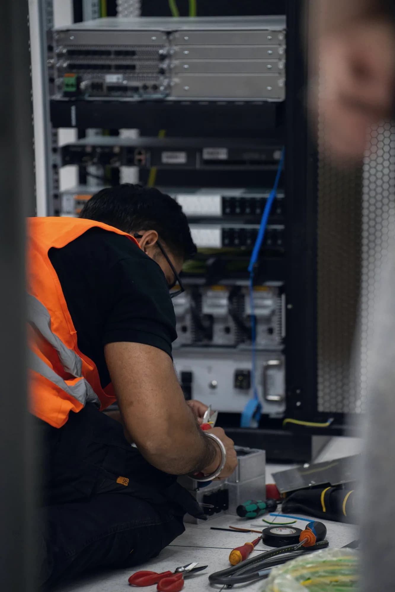 On-site data center engineer servicing hardware